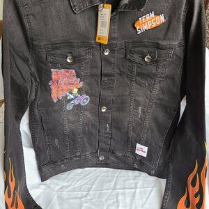 The Simpsons Bart Ride Like Hell Mens Small Black Denim Patch Jacket NWT